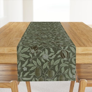 William Morris Table Runner - Fruit In Sage by salvagescapes - Antique Green Art Nouveau Cottage Cotton Sateen Table Runner by Spoonflower
