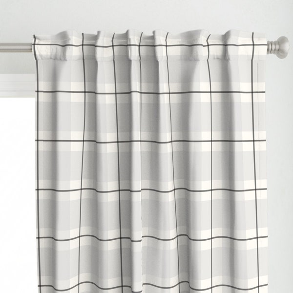 Plaid Curtain Panel - Black And Gray by whimsicalwallshop - Tartan Large Scale Neutral Classic Gray  Custom Curtain Panel by Spoonflower