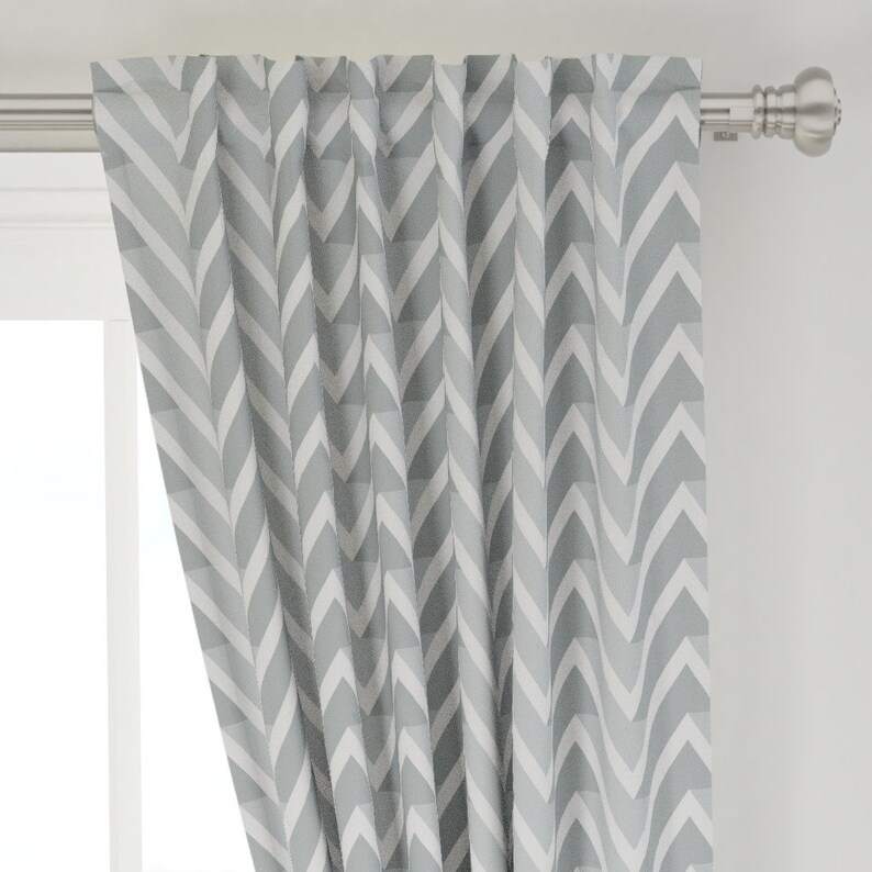 Geometric Minimalist Chevron Zig Zag Custom Curtain Panel by Spoonflower Gray Zig Zag by chicca/_besso White Grey Chevron Curtain Panel