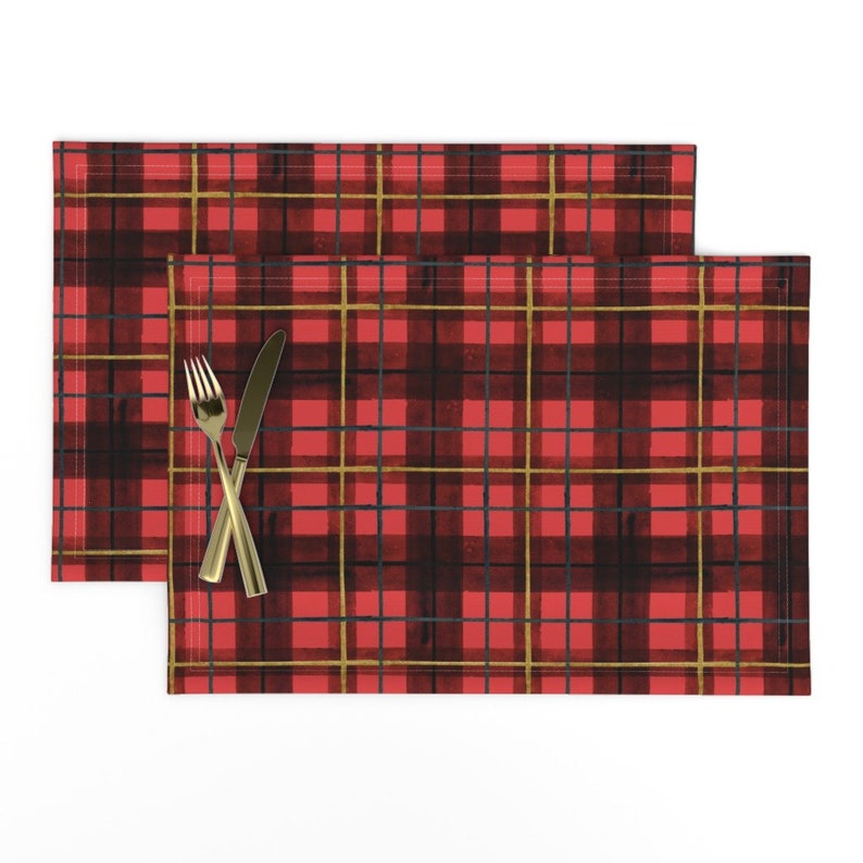 Plaid Placemats set of 2 Red Tartan by Crystal_walen Etsy