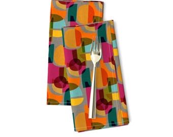 Mid Century Blocks Dinner Napkins Set of 2 - Vintage Retro Modern Geometric Abstract 1950s 1960s Cloth Napkins - Kaleidoscope by ceciliamok