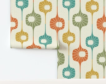 Multi-color Non-Pasted Wallpaper Vintage Retro Stripes Faux Texture Mod Mid Century - Mod Stripes by studioxtine Wallpaper by Spoonflower