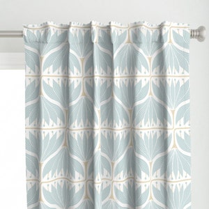 Lotus Flower Curtain Panel - Zen Lotus Garden by nanshizzle - Pastel Blue Floral Neutral Aqua Art Deco Custom Curtain Panel by Spoonflower