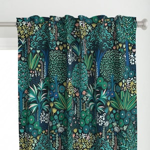 Bohemian Tropical Curtain Panel - In The Jungle by wildbasile - Botanical Emerald Jade Whimsical Jungle Custom Curtain Panel by Spoonflower
