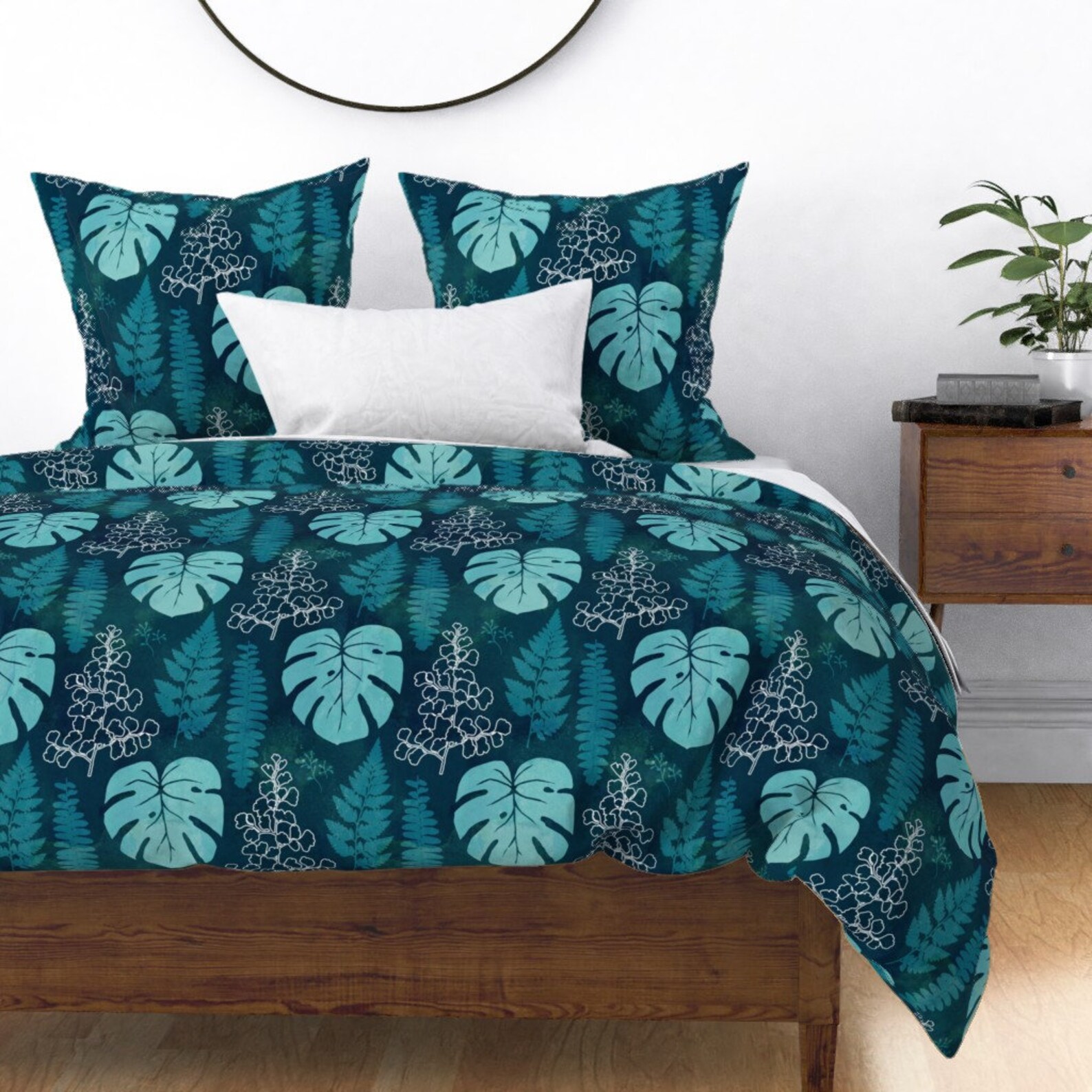 Jungle Pillow Sham Dark Green Teal Tropical Leaves by adenaj Etsy