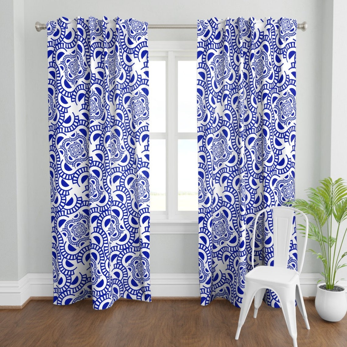 Bright Blue Graphic Curtain Panel Ultramarine Blue by Etsy