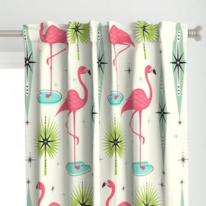 Kitsch 1950s Curtain Panel - Atomic Flamingo Oasis by studioxtine - Pink Flamingo Mid Century Modern  Custom Curtain Panel by Spoonflower