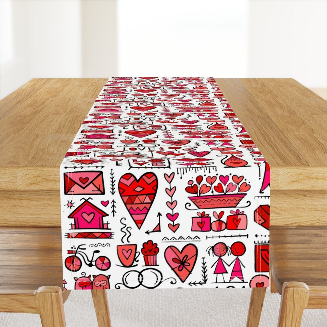 Valentines Day Table Runner - Holiday Love Hearts Romantic Kisses Cats ...