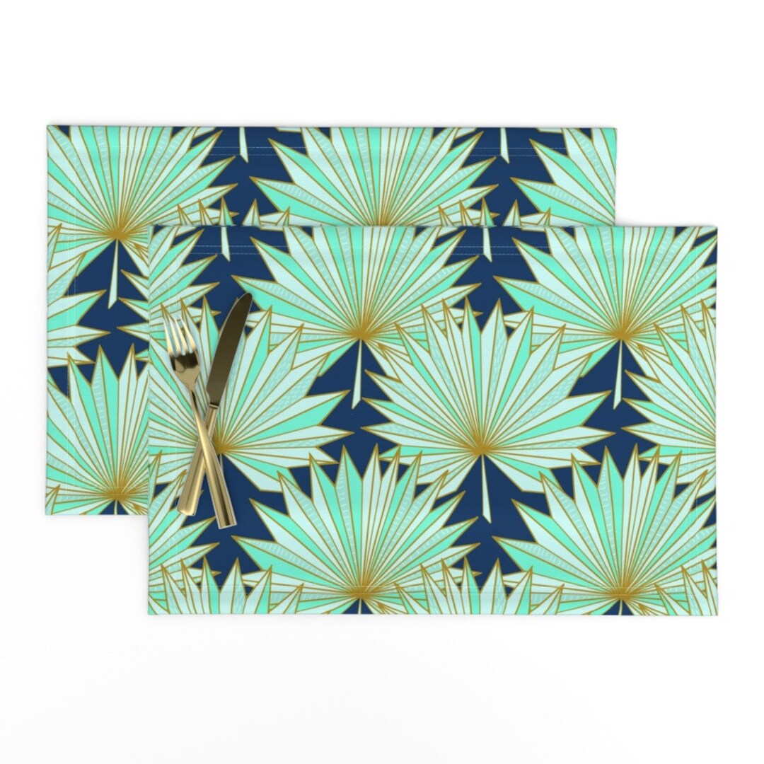 Art Deco Palm Placemats set of 2 Fan Palm by Helenpdesigns Navy and