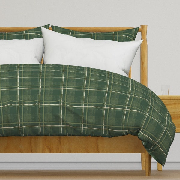 Cozy Cottage Plaid Bedding - Vintage Plaid by ronee_k_parsons - Rustic Farmhouse Cotton Sateen Duvet Cover OR Pillow Shams by Spoonflower