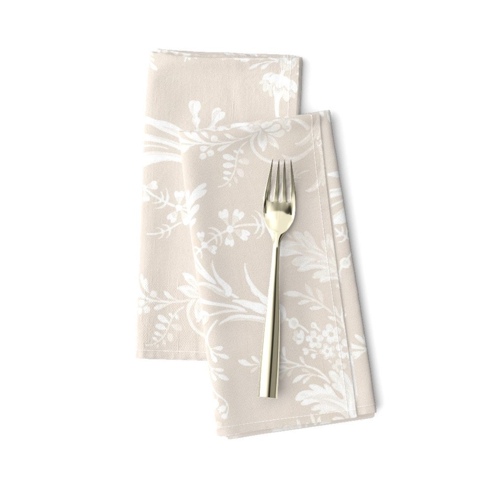 Discover Rococo Toile Napkins - Neutral Belgian Botanical - Taupe Floral Scrolls Napkins