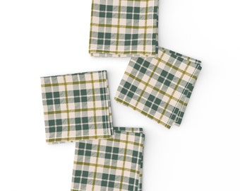 Hunter Green Plaid Cocktail Napkins (Set of 4) - Hand Drawn Plaid by alib - Rustic Tartan Traditional Classic Cloth Napkins by Spoonflower