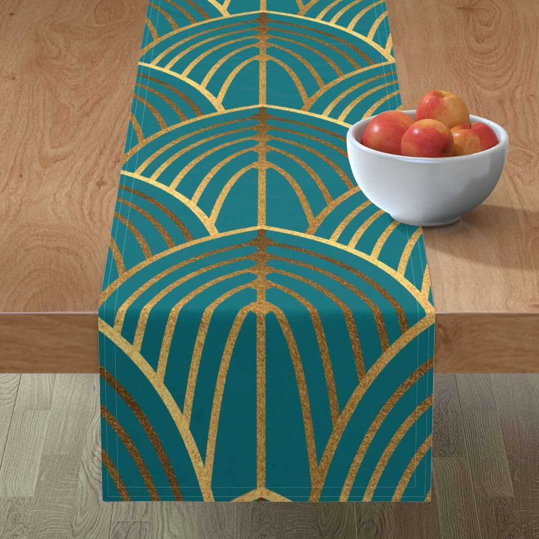 Faux Gold Table Runner Art Deco Arches Teal Large by Etsy