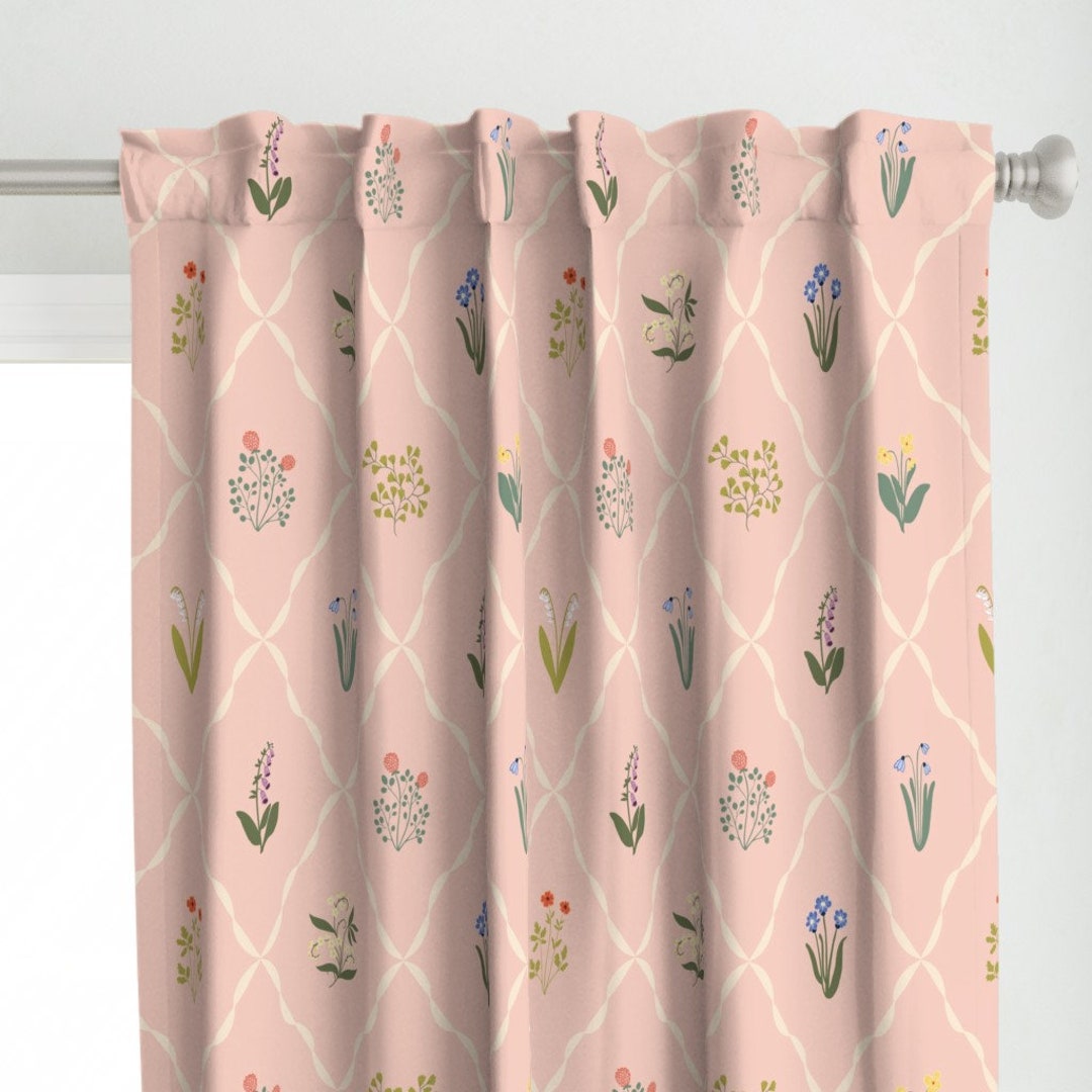 Cottagecore Curtain Panel Tudor Cottage Pink by Etsy