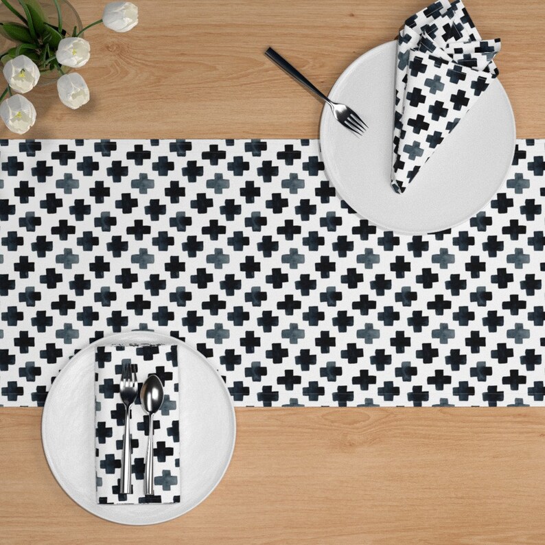 Modern Table Runner Black Cross Pattern by Dinaramay Swiss - Etsy