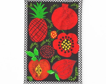Black And White Tea Towel - Red Apple by orangefancy - Red Fruit Apple Botanical Farm Tea Towel Linen Cotton Canvas Tea Towel by Spoonflower