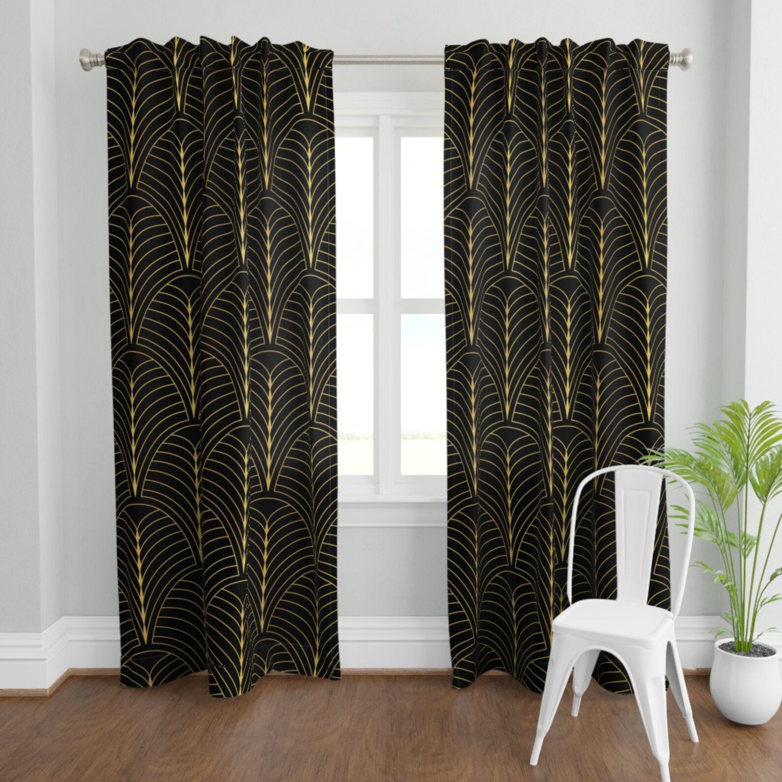 Art Deco Scallops Curtain Panel Art Deco Black by Kimsa Etsy