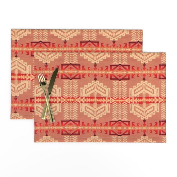 Tribal Placemats (Set of 2) - Navajo Colors 53 by hypersphere - Bohemian Geometric Striped Ethnic Arrows Cloth Placemats by Spoonflower