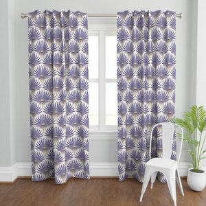 Periwinkle Geometric Curtain Panel - Elegant Botanical Purple Blue Trending 2022 Color Custom Curtain Panel - Geometric Lotus by garabateo - image 2
