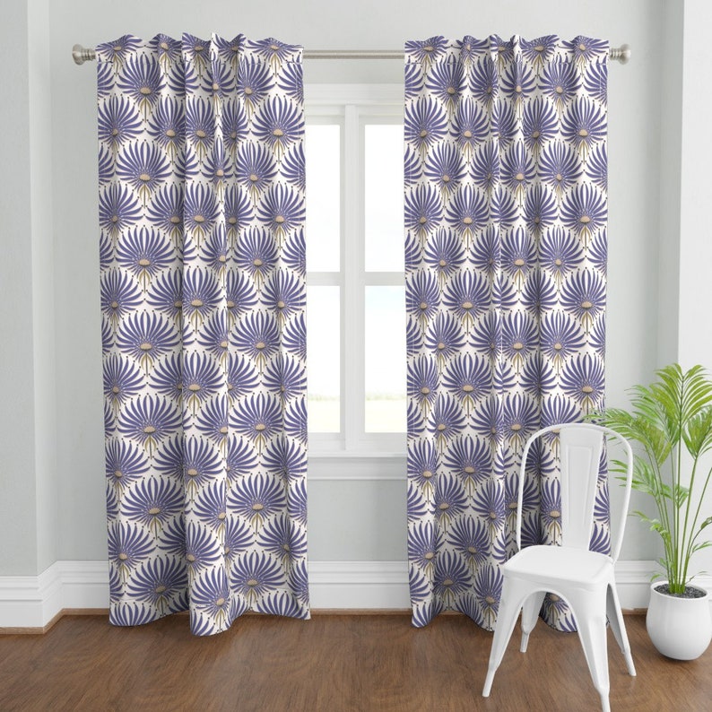 Periwinkle Geometric Curtain Panel - Elegant Botanical Purple Blue Trending 2022 Color Custom Curtain Panel - Geometric Lotus by garabateo - image 2