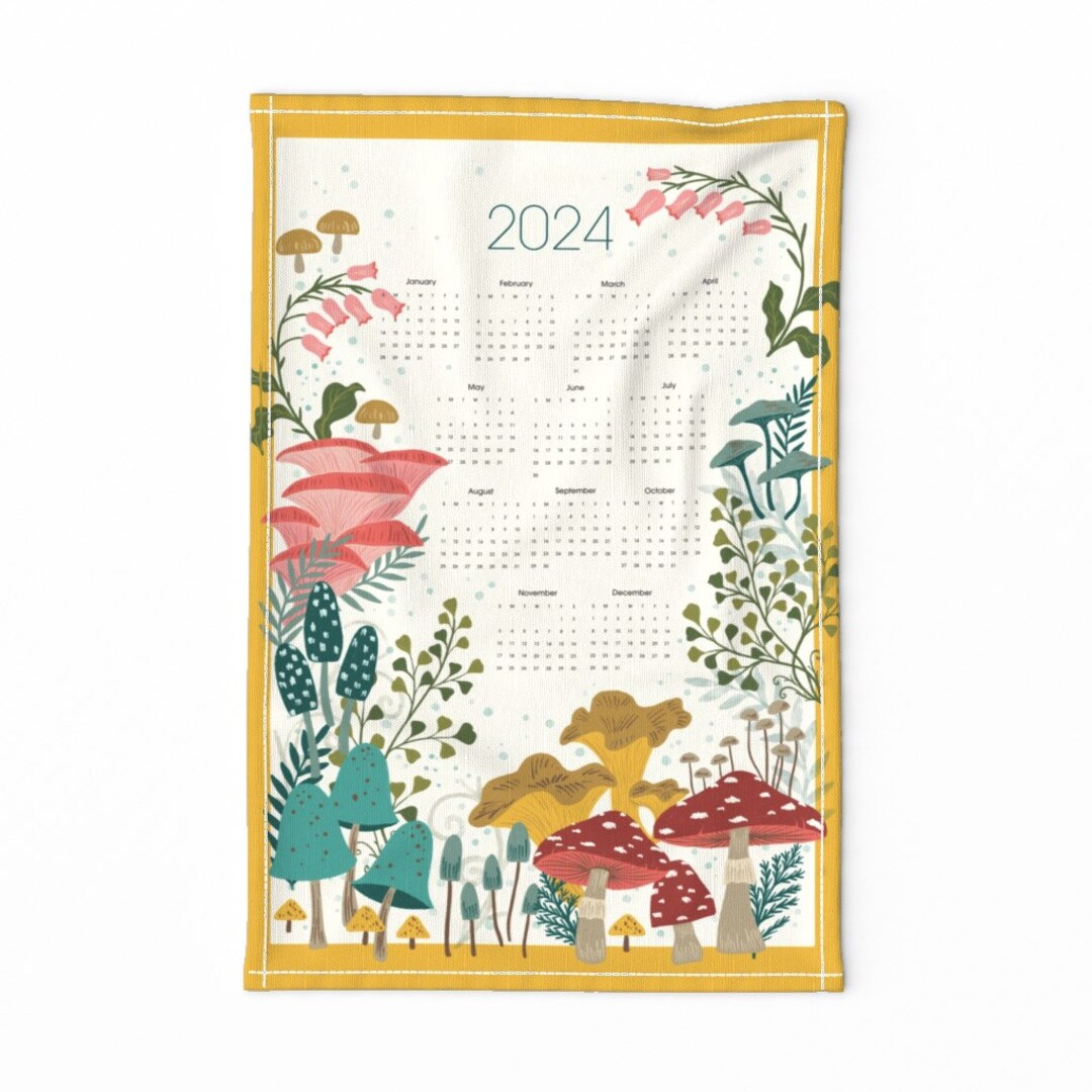 2024 Calendar Tea Towel 2024 Calendar Whimsical Mushrooms by Yuanxu 2024 Calendar Tea Towel 2024 Calendar Whimsical Mushrooms by Yuanxu