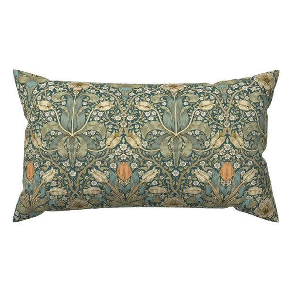 William Morris Accent Pillow - Thicket On Teal by sissi_kaiserlos - Traditional Floral Meadow Rectangle Lumbar Throw Pillow by Spoonflower