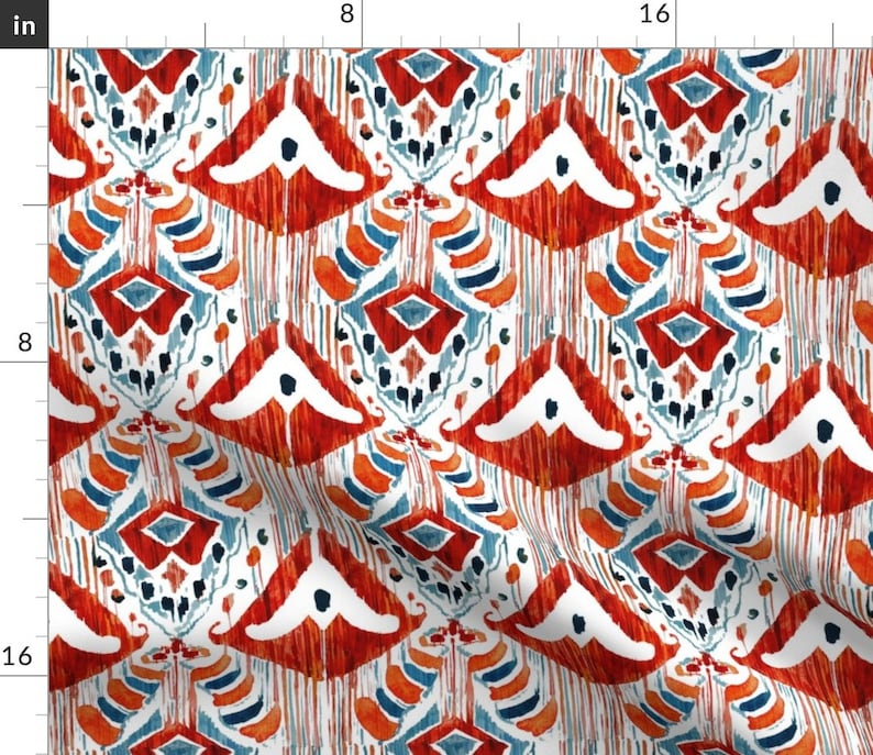 - Balinese Red Ikat by tasiania Watercolor Ikat Dinner Napkins Batik Ethnic Traditional Damask Cloth Napkins by Spoonflower Set of 2