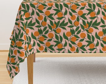 Orange Blossoms Tablecloth - The Orchard by scarlet_soleil - Fruit Rustic Vintage Pink Feminine Cotton Sateen Tablecloth by Spoonflower