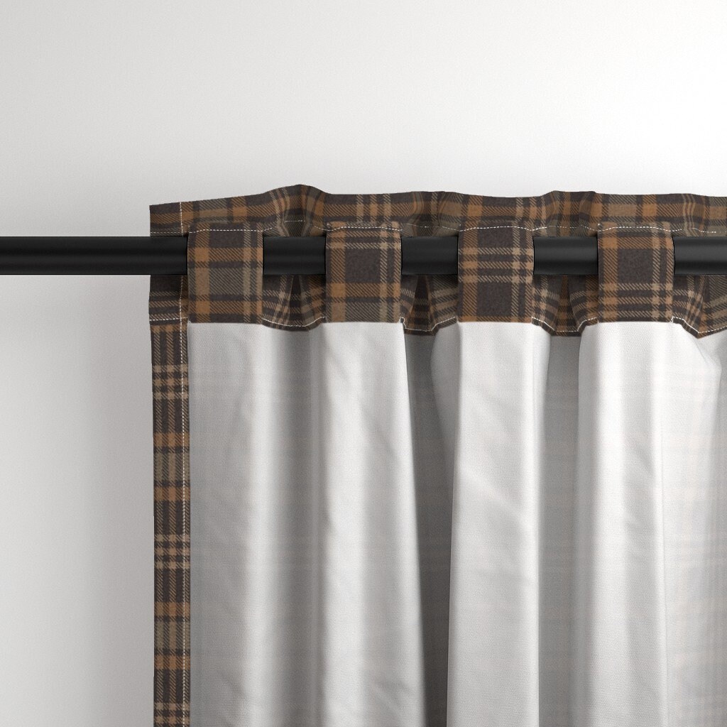 Brown Plaid Curtain Panel - Rustic Check Dark Academia Autumn Fall ...