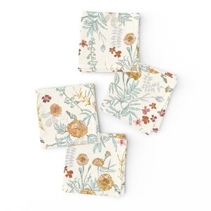 Yellow Cocktail Napkins (Set of 4) - Marigold Love (cream) by nouveau_bohemian - Flowers Floral Retro Spring Cloth Napkins by Spoonflower