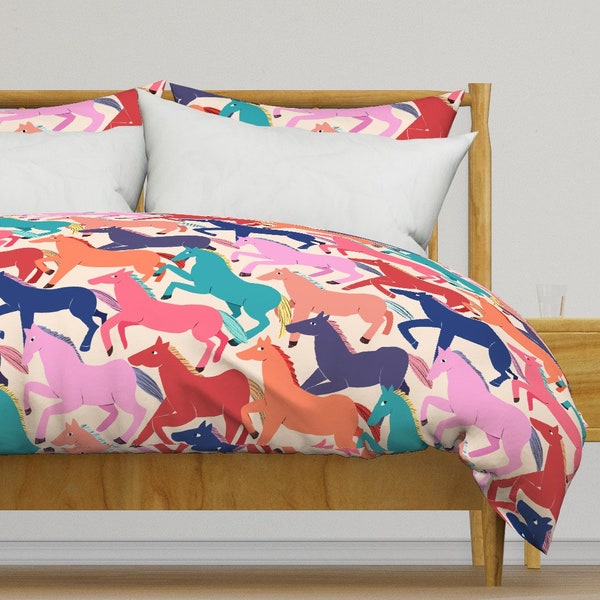 Whimsical Horses Bedding - Colorful Horses by perrinphilippa - Wild Colorful  Cotton Sateen Duvet Cover OR Pillow Shams by Spoonflower