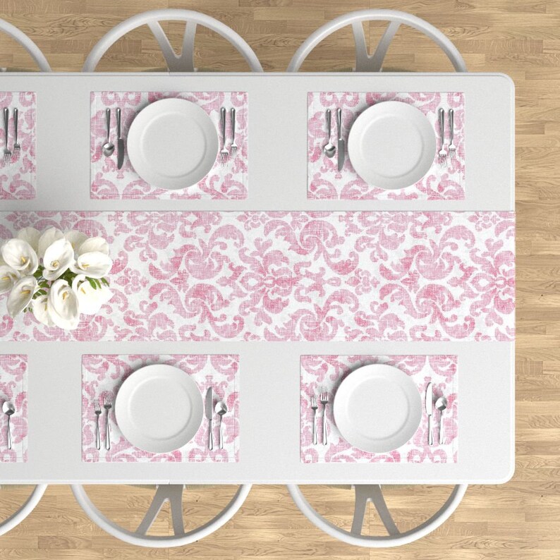 Vintage Inspired Cloth Placemats by Spoonflower Set of 4 Damask Placemats - Damask Worn Raspberry by willowlanetextiles