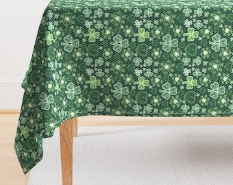 St. Patrick's Day Tablecloth - Irish Lace Design by irishvikingdesigns - Clover Shamrock Irish Green Cotton Sateen Tablecloth by Spoonflower