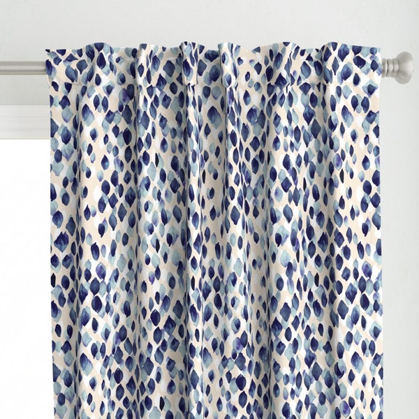 Watercolor Drops Curtain Panel - Indigo Rain by crystal_walen - Abstract Nature Diamond Indigo Blue Custom Curtain Panel by Spoonflower