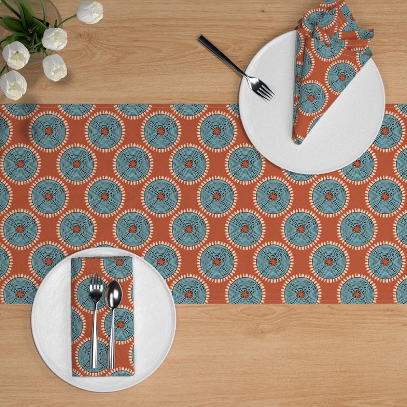 Medalions Brown Blue Cotton Sateen Table Runner by Spoonflower African Labyrinth Brown /& Blue by leventetladiscorde Tribal Table Runner