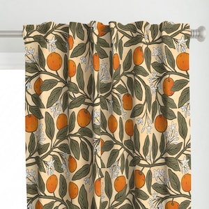 Vintage Citrus Curtain Panel - Art Nouveau Oranges by de_koro - Victorian Botanical Orange Citrus  Custom Curtain Panel by Spoonflower