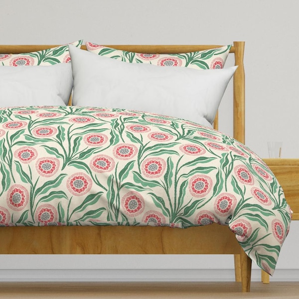 Modern Floral Bedding - Floral Block Print by francisca_reyes - Abstract Flowers Cotton Sateen Duvet Cover OR Pillow Shams by Spoonflower
