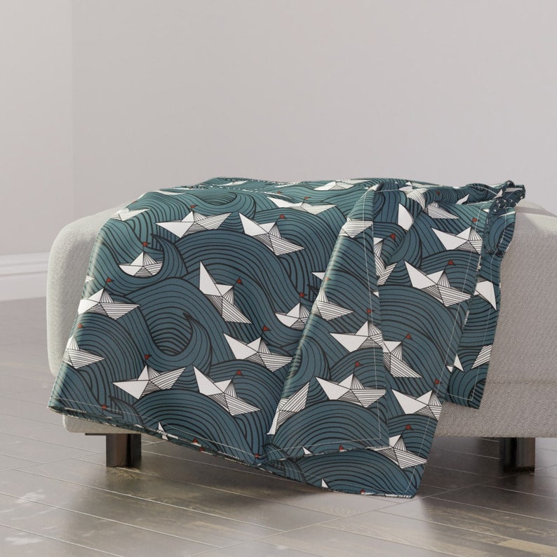 Nautical Throw Blanket Origami Boats by Amy_maccready Etsy