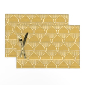 Boho Placemats (Set of 2) - Glass Half Full by scarlet_soleil - Minimalist Mustard Yellow Desert Abstract  Cloth Placemats by Spoonflower
