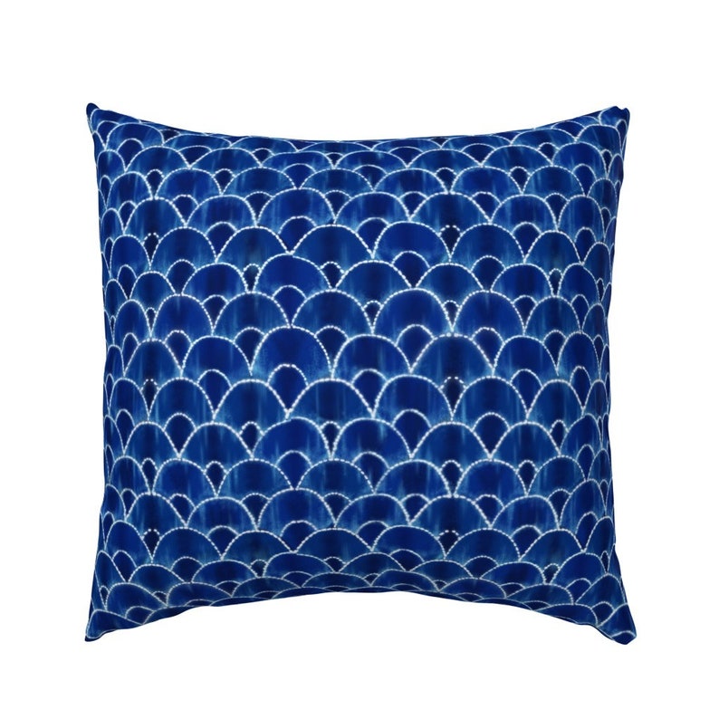Cobalt Blue Indigo Shibori Cotton Sateen Pillow Sham Bedding by Spoonflower Scalloped Shibori by j9design Indigo Scallops Pillow Sham
