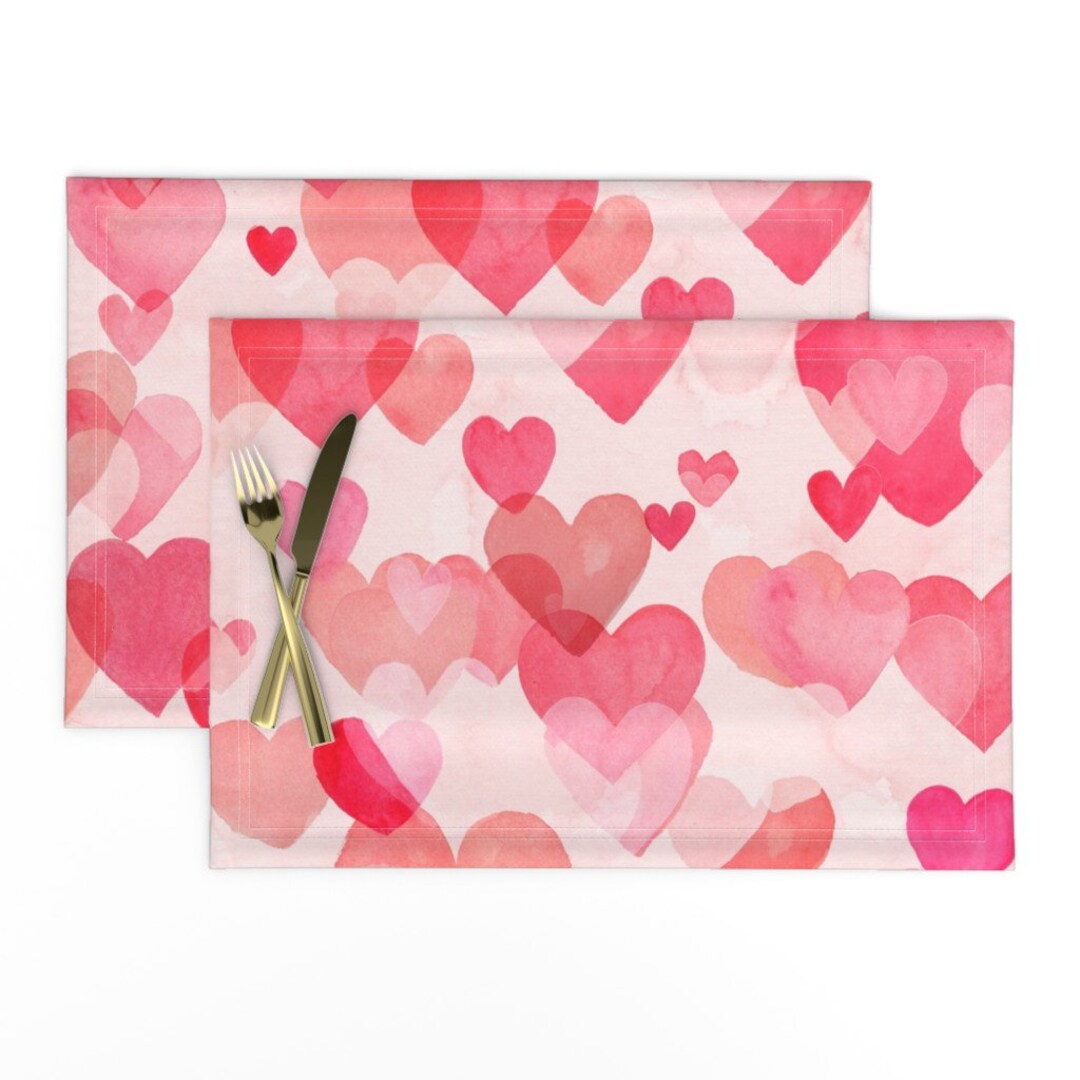 Valentine Placemats set of 2 Watercolor Hearts by Kimsa Sweetheart Pink