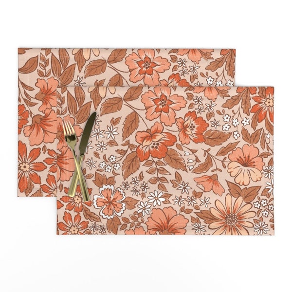 Terracotta Floral Placemats (Set of 2) - Posey by byre_wilde - Autumn Vintage Warm Tones Earth Tones Blush Cloth Placemats by Spoonflower