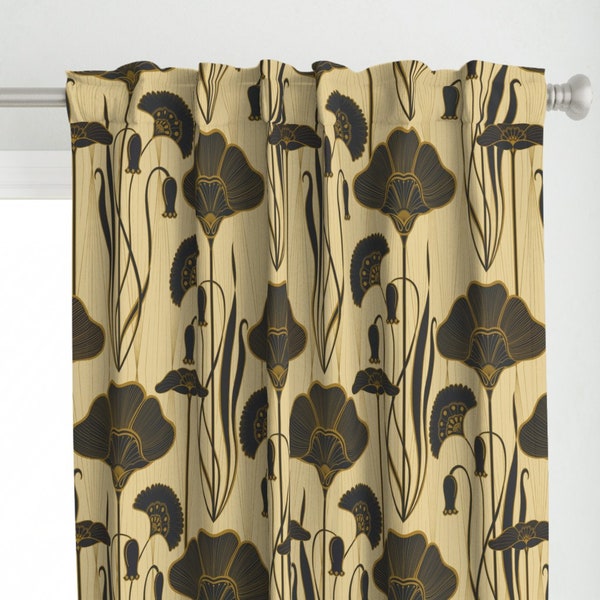 Twenties Floral Curtain Panel - Jumbo Deco by kirstudio - Glam Neutral Luxurious Art Deco 1920s 20s Custom Curtain Panel by Spoonflower