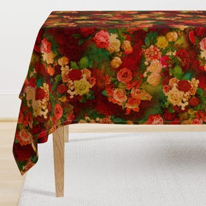 Floral Tablecloth - Vintage Roses Pattern by dinorahaleatelier - Botanical English Garden Vintage  Cotton Sateen Tablecloth by Spoonflower