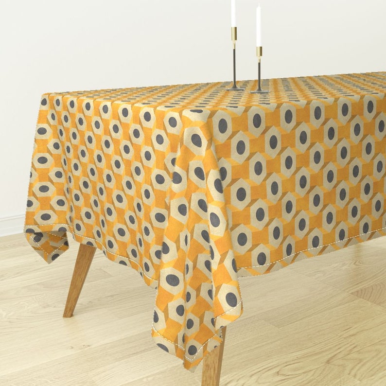 Yellow And Grey Cotton Sateen Tablecloth by Spoonflower Hexagons Tablecloth No 2 Pencils by siya