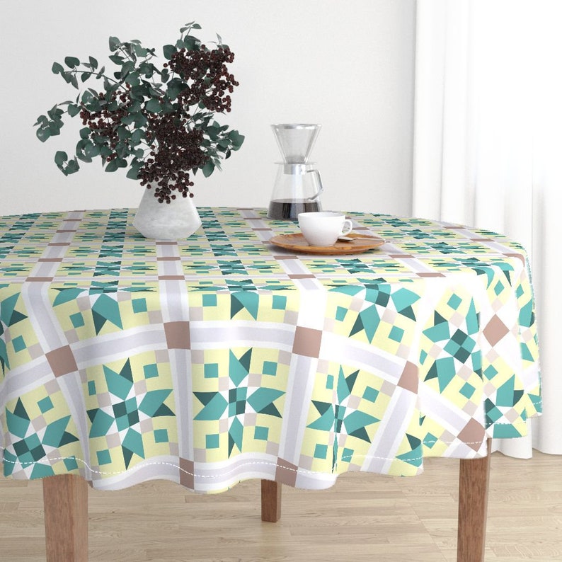 Blanket Quilt Cotton Sateen Circle Tablecloth by Spoonflower Arrowhead Quilt Block Green by katie/_hayes Country Round Tablecloth