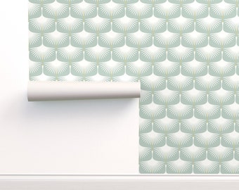 Pastel Green Swans Commercial Grade Wallpaper - Swans On Duck Egg by katerhees - Art Deco Light Mint Wallpaper Double Roll by Spoonflower