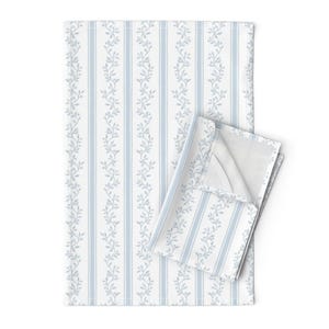 Cottage Stripe Tea Towels (Set of 2) - Libby Stripe Soft Blue by danika_herrick - Blue Preppy Linen Cotton Tea Towels by Spoonflower