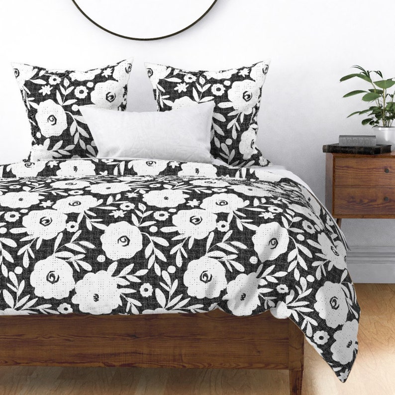 Floral Duvet Cover Black And White Flowers by ottomanbrim Etsy