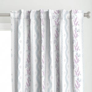 Cottagecore Curtain Panel - Emma Stripe Lilac by danika_herrick -  Floral Stripe Botanical Purple Blue Custom Curtain Panel by Spoonflower
